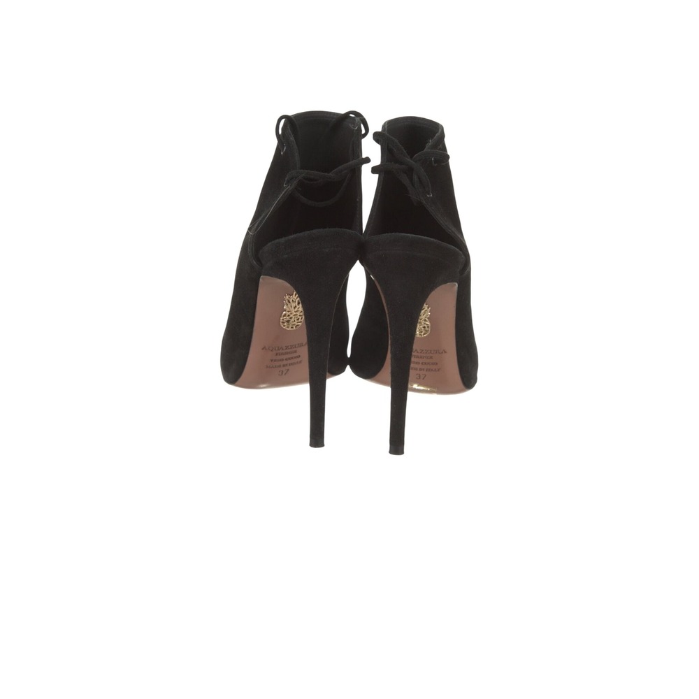 Aquazzura Suede Sandals Women 7 Black Good Lace Up Peep Toe Stiletto IT 37 - Picture 5 of 6